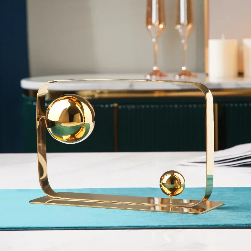 Decorbites™ Goldener Ball-Würfel Edelstahl-Skulptur – Wohnungsdekorationsornament
