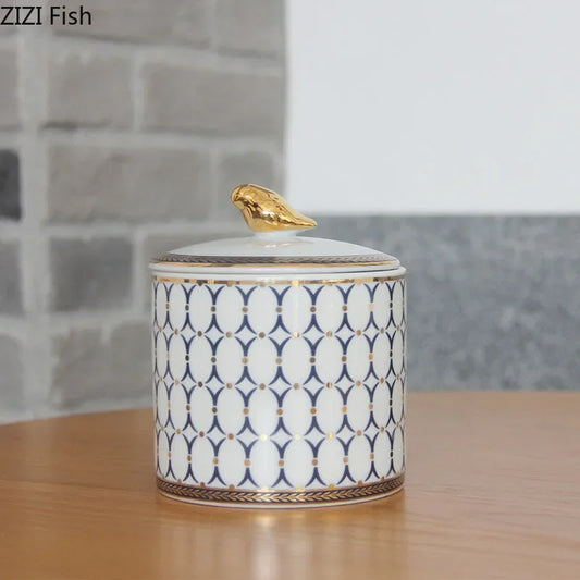 Decorbites™ Vergoldeter Keramik-Vorratsbehälter mit Kerzenhalter Kosmetikbehälter Schreibtisch-Dekoration