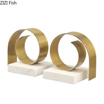 DecorBites™ Golden Spiral Bookend Set with Marble Base for Stylish Desk & Library Decor