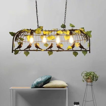 Decorbites™ Eisenkäfig-Lüster mit Grünblatt-Dekoration und LED-Lampen
