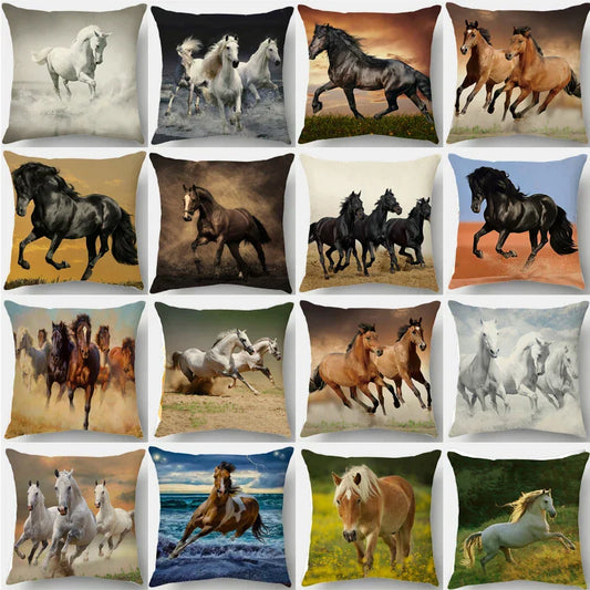 Decorbites™ Galoppierendes Pferd Kissenbezug: Wilder Pferdedruck Leinen Kissenbezug für die Heimdekoration