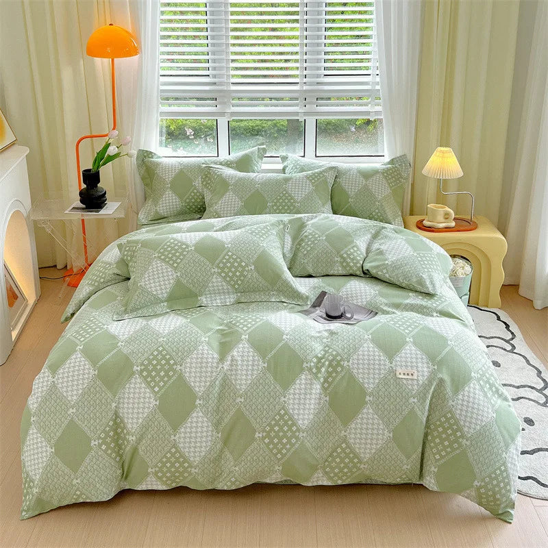 DecorBites™ Cotton Stripe Comforter Cover Set for Single Double Bed - Autumn Winter
