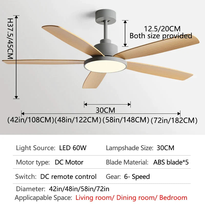 Decorbites™ Wohnzimmer-Deckenventilator mit Licht, Fernbedienung, 48-60 Zoll, LED, DC, 220V
