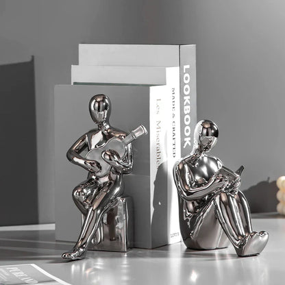 DecorBites™ Abstract Nordic Style Ceramic Character Bookends Set for Office Bookcase Decor