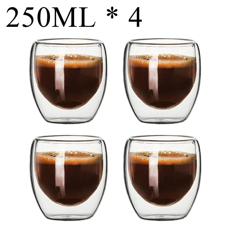 DecorBites™ Double Wall Borosilicate Glass Mug Set for Tea Coffee Juice Bar Drinkware