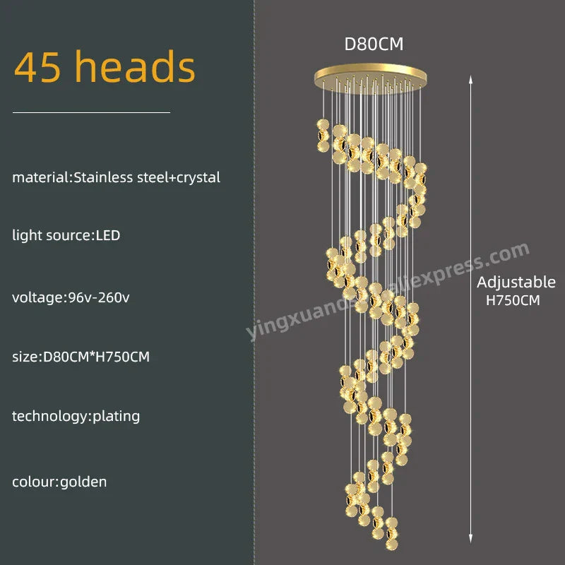 Gold Crystal Pendant Lamp 45-Head Design
