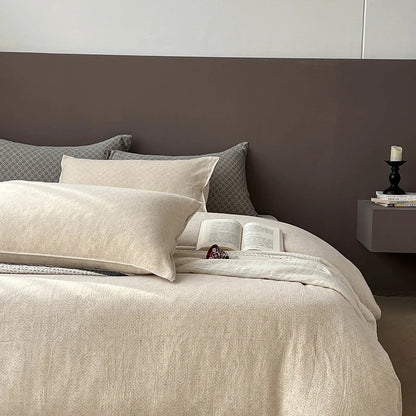 Decorbites™ Leinen-Baumwoll-Jakard-Bettwäsche-Set mit Steppdecke, Laken und Kissenbezügen