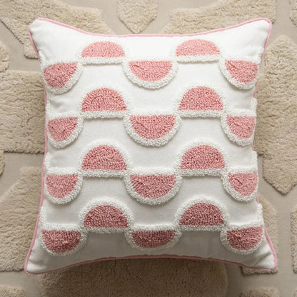 DecorBites™ Geometric Embroidered Loop Tufted Throw Pillow Covers - Pink Tufted Cushion Cover