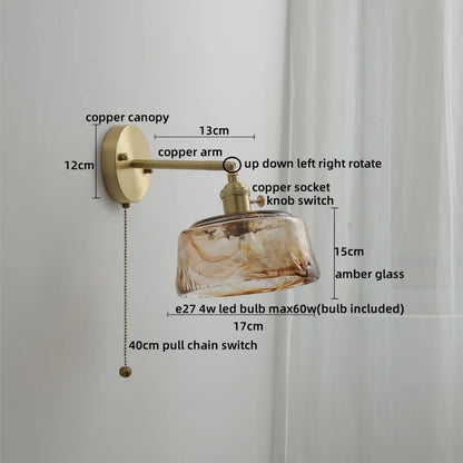 DecorBites™ Glass Copper LED Wall Lamp with Knob Switch for Modern Home Decor