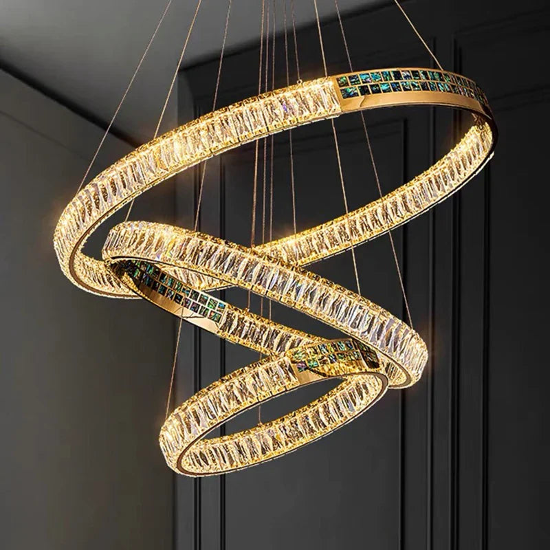 DecorBites™ Crystal Ring Ceiling Chandelier | Stainless Steel | Luxury Home Decor