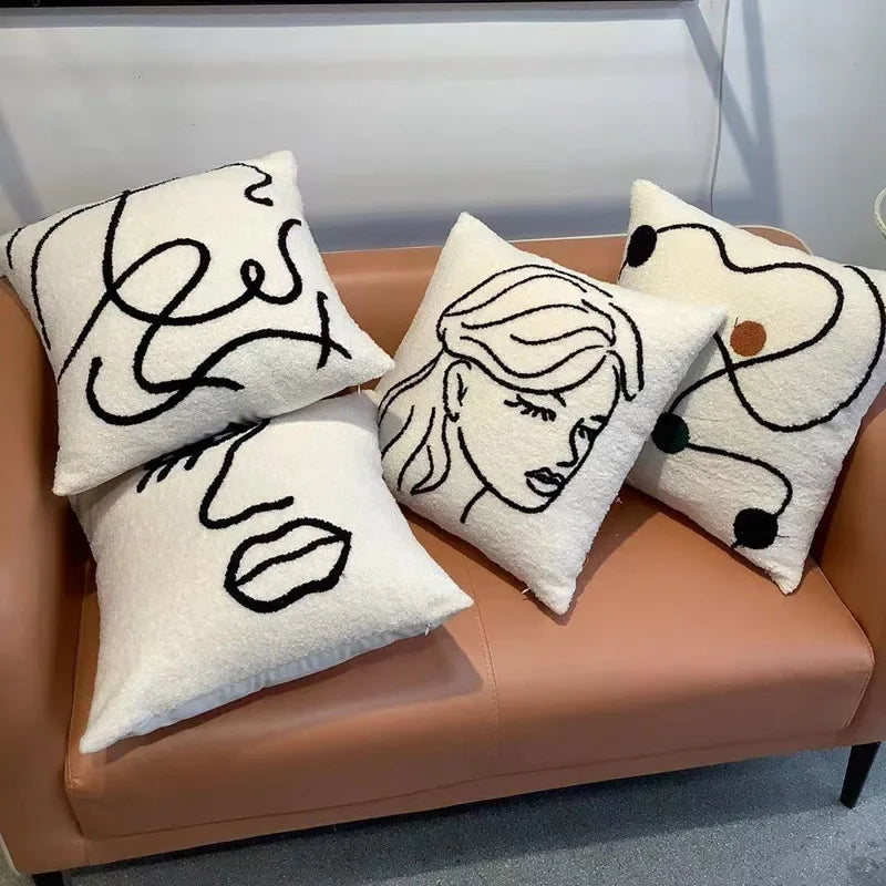 Beige Abstract Wool Pillow