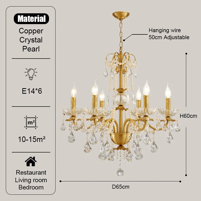 Gold Brass Crystal Chandelier