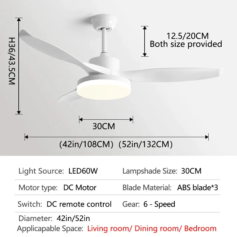 DecorBites™ 52" DC Ceiling Fan with 3 ABS Blades and 60W LED Light, Remote Control