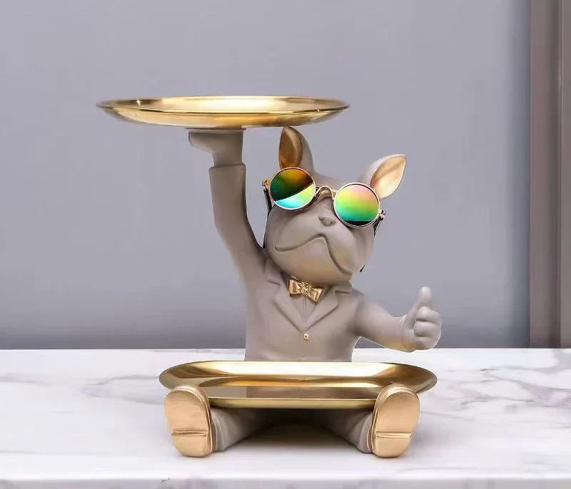 Decorbites™ Französische Bulldogge Tablett-Statue: Stilvolle Bulldogge-Aufbewahrungsdekoration für modernes Zuhause & Büro.