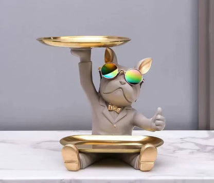 Decorbites™ Französische Bulldogge Tablett-Statue: Stilvolle Bulldogge-Aufbewahrungsdekoration für modernes Zuhause & Büro.