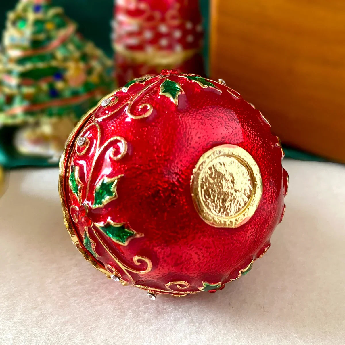 Decorbites™ Jingle Bell Schmuckschatulle mit Kristallen, handbemalt, Weihnachtsbaum-Dekoration