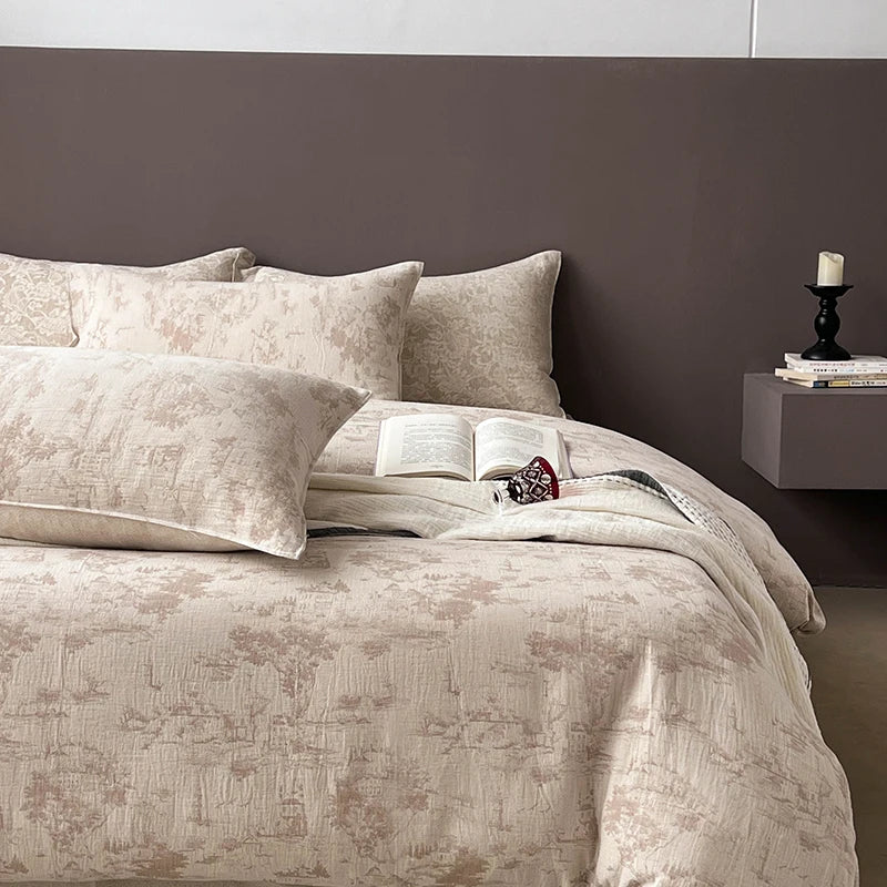 Decorbites™ Leinen-Baumwoll-Jakard-Bettwäsche-Set mit Steppdecke, Laken und Kissenbezügen