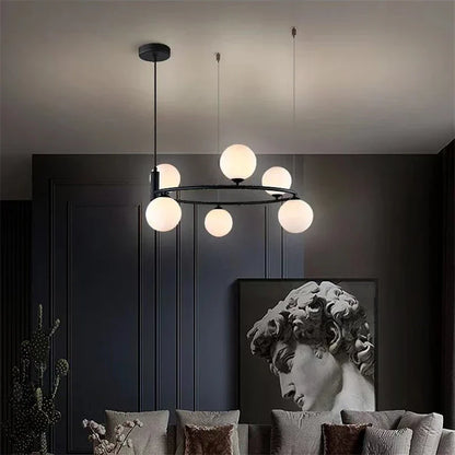 DecorBites™ Glass Ball Pendant Light Chandelier, Height Adjustable Metal G9 Bulb Lamp