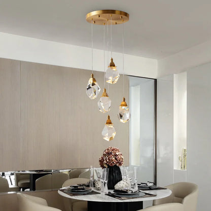 DecorBites™ Diamond Crystal Chandelier Staircase LED Golden Large Living Room Hall Lighting