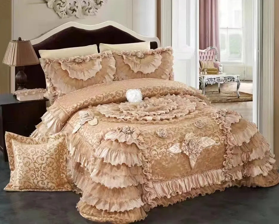 Champagne Jacquard Lace Bedspread