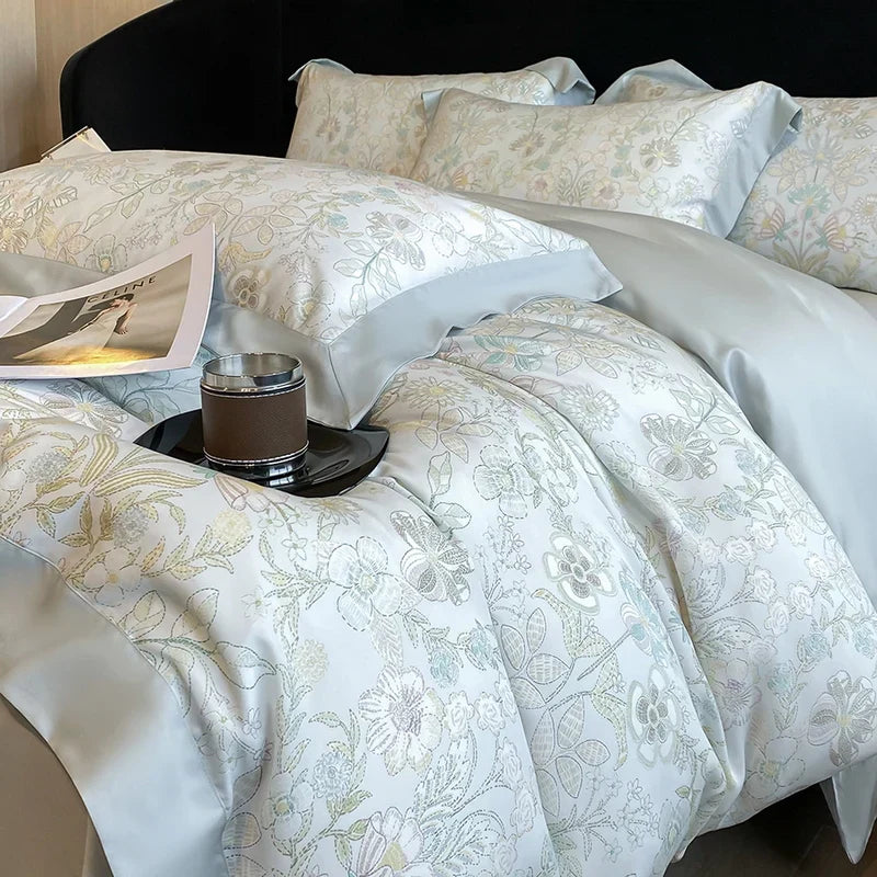 Decorbites™ Bettwäsche-Set aus Eukalyptusfasern Blumenmuster: Bettbezug, Bettlaken, Kissenbezug – 4 Teile
