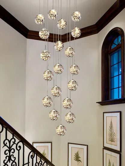 DecorBites™ Glass Chandelier: Gold LED Staircase Lighting, Minimalist Design