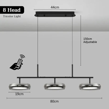 Modern Black Glass Multi-Pendant Chandelier With Remote