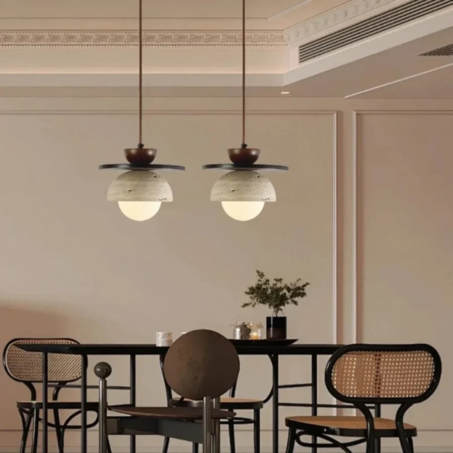Decorbites™ Glasball-LED-Hängeleuchte für Kaffee-, Wohn- und Esszimmer mit natürlichem Holz und Stein