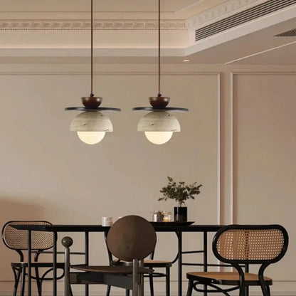 Decorbites™ Glasball-LED-Hängeleuchte für Kaffee-, Wohn- und Esszimmer mit natürlichem Holz und Stein
