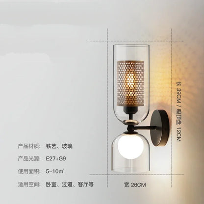 Decorbites™ Doppeltköpfige Eisennetz-Glas-Wandlampe für moderne Beleuchtung und Heimdekoration