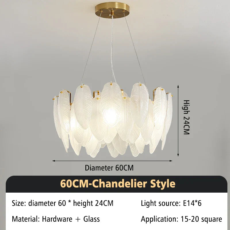 Decorbites™ Glas-Feder-Kronleuchter: Luxuriöse Kunst-Dekor-Deckenleuchte für Wohn- und Esszimmer