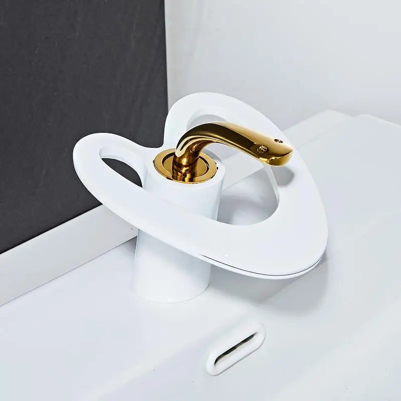 Decorbites™ Golden/Weiß & Schwarz Wasserfall Beckenarmatur - Messing Waschtischmischer - Heiß & Kalt
