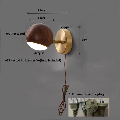 DecorBites™ LED Wall Sconce Light Fixture Walnut Base Modern Art Wandlamp