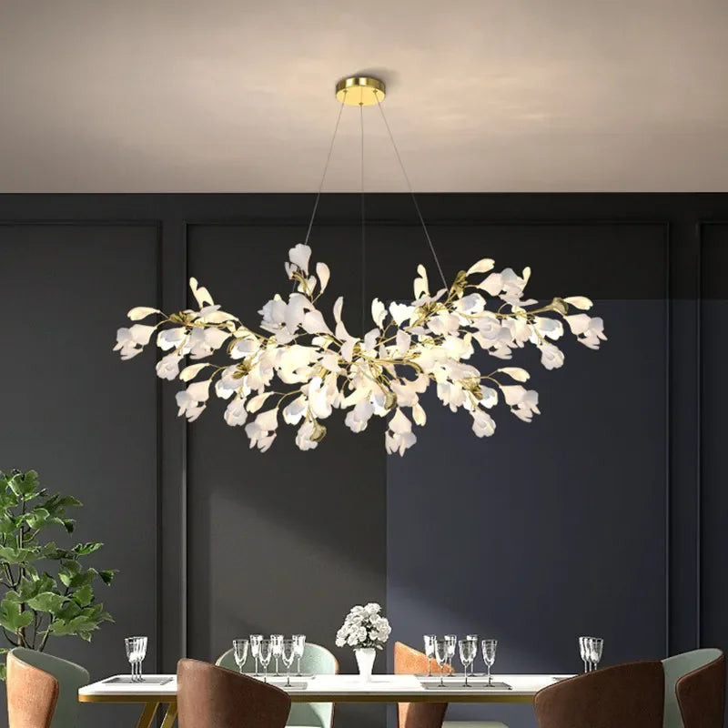 DecorBites™ Ginkgo Branch Ceramic Chandelier for Luxe Dining & Study Room