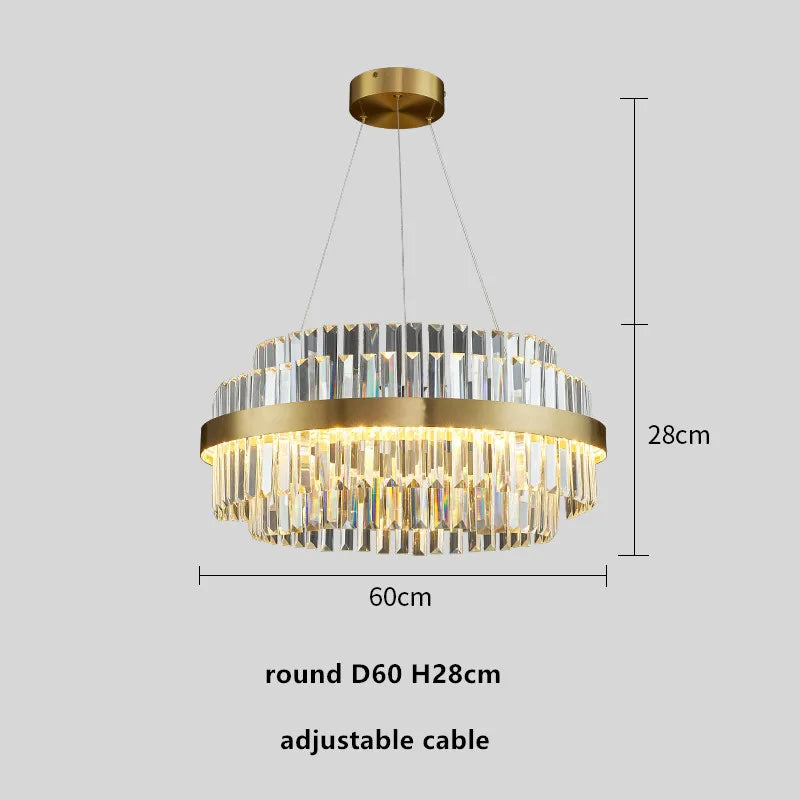 DecorBites™ Gold Metal Round Dimmable LED Pendant Light with K9 Crystals