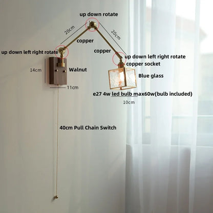 Decorbites™ LED-Wandlampe drehbar Glas Walnuss Schwingarme Flur Treppenlicht