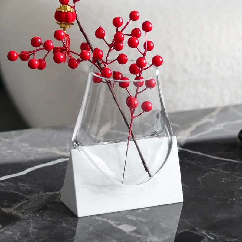 Decorbites™ Abstrakte Glasvase mit Marmorsockel zur Haushaltsdekoration