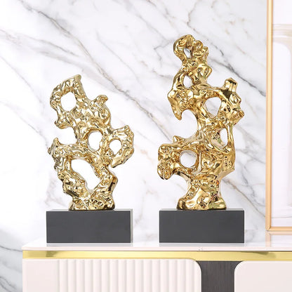 Decorbites™ Goldene Hohlstein-Statue Korallen-Skulptur Wohnungsdekoration Figuren