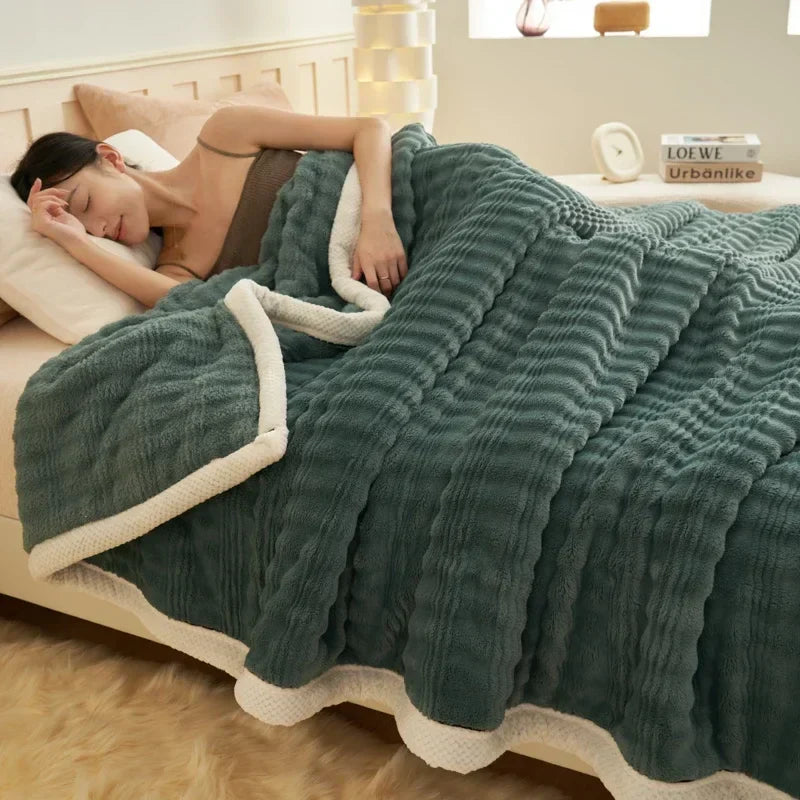 Decorbites™ Kuscheliges Hasen-Plüschdecke: Weiche gestreifte warme Sofawurfdecke, saugfähige atmungsaktive Nickerchen-Decke