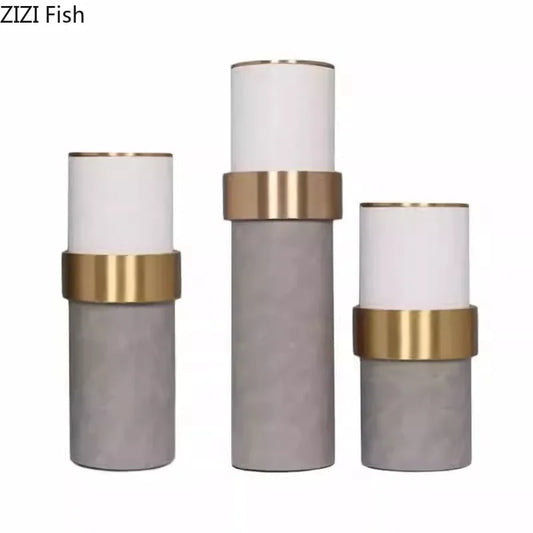 Decorbites™ Goldener Zylinder-Vase Leder Schreibtisch-Dekoration Künstliche Blumenarrangement