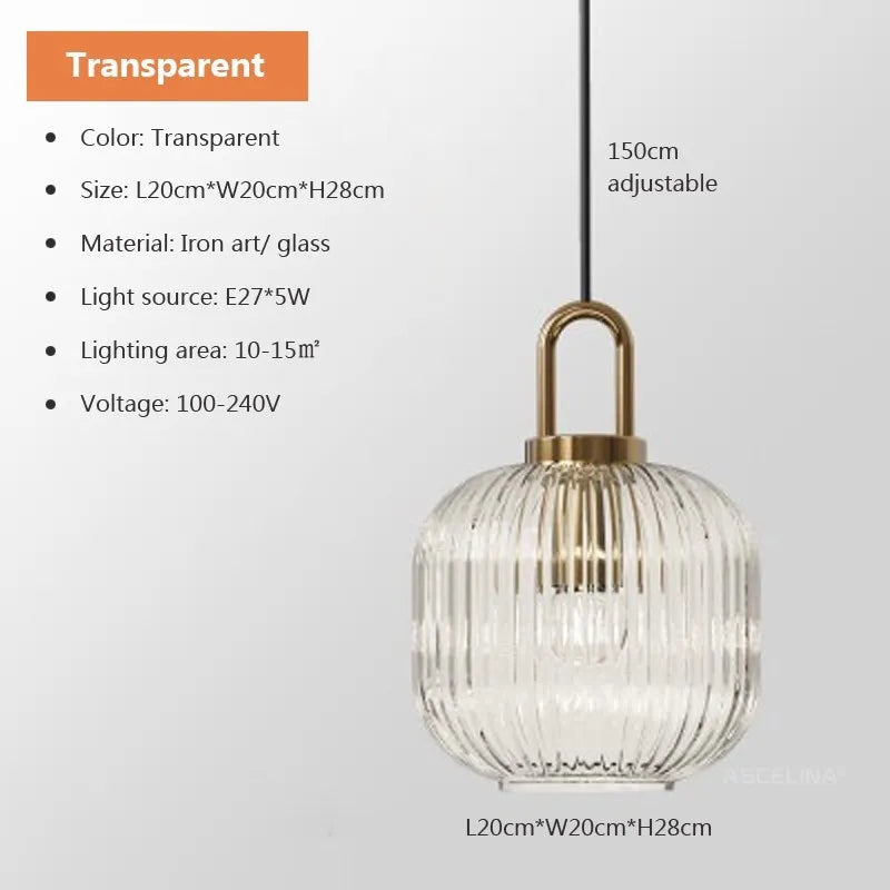 Modern Striped Glass Pendant Light in Transparent Milk White