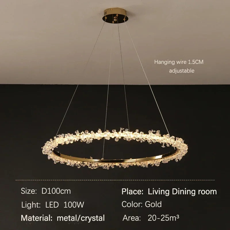 Decorbites™ Golden Round Crystal Chandelier | Nordischer Luxus-LED-Halo-Lüster für das Wohnzimmer