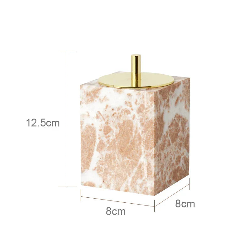DecorBites™ Coral Pink Marble Bathroom Accessories Set: Dispenser, Dish, Holder, Tissue Box, Tray