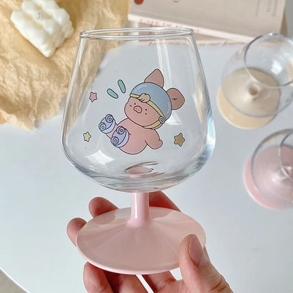 DecorBites™ Kawaii Rabbit Glass Goblet: Cute Juice Cup for Girls