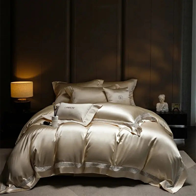 Decorbites™ Französisches Hohlfaser-Luxus-Bettwäsche-Set mit Lyocell-Baumwoll-Bettbezug, Laken und Kissenbezügen