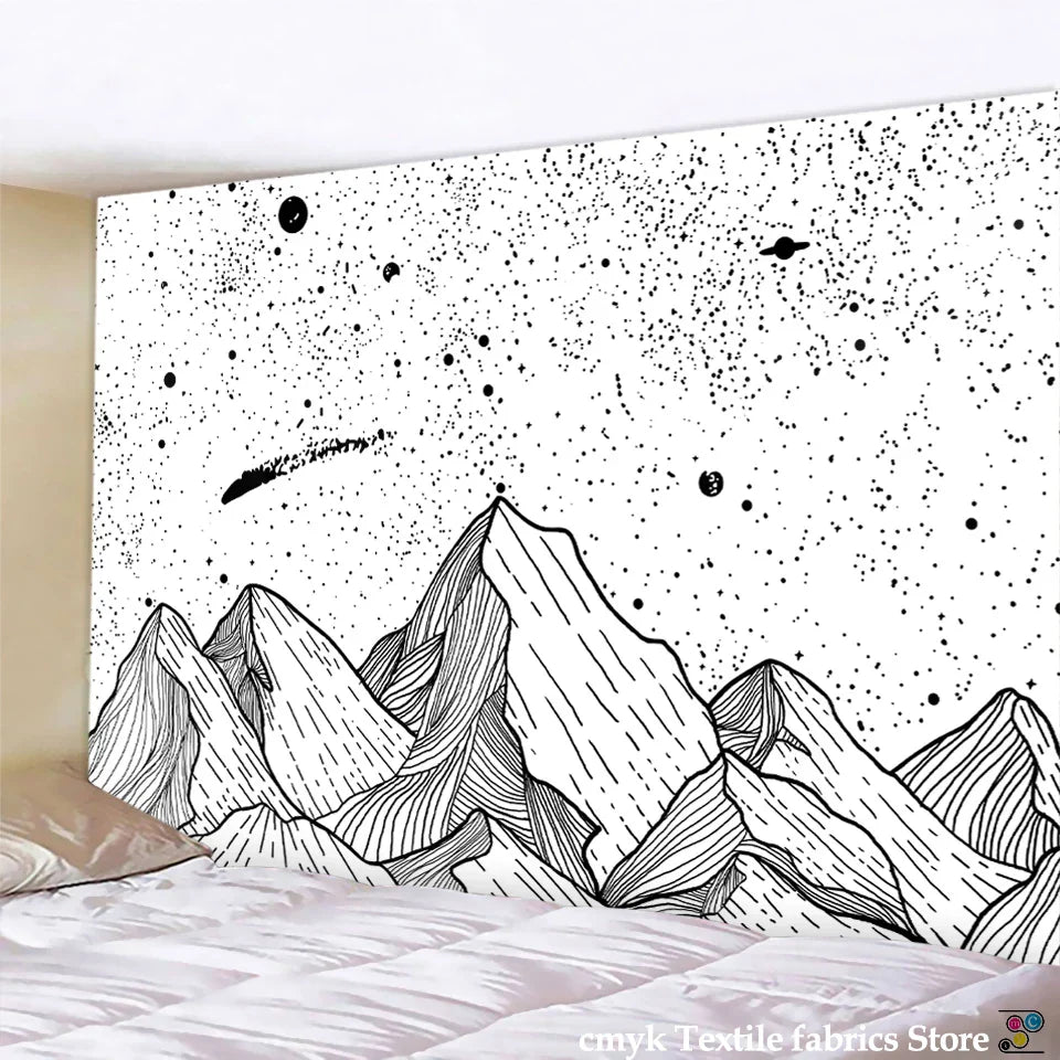 Decorbites™ Schwarz-Weiß-Sterne-Mandalas-Tapisserie - Wohnraumausstattung
