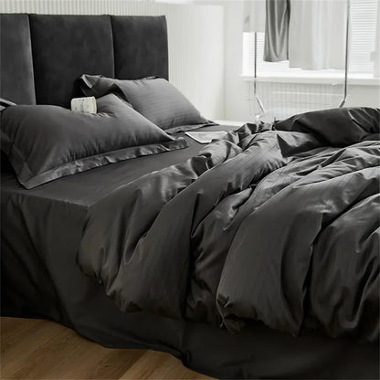 Decorbites™ Graue Linien Streifen Bettbezug-Set Baumwolle Satin Jacquard Queen King Größe