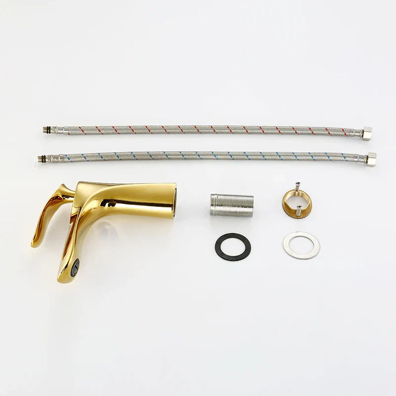 Decorbites™ Gold Beckenmischer Armatur Hoher Goldener Wasserfall Hahn für Waschbecken und Toilette