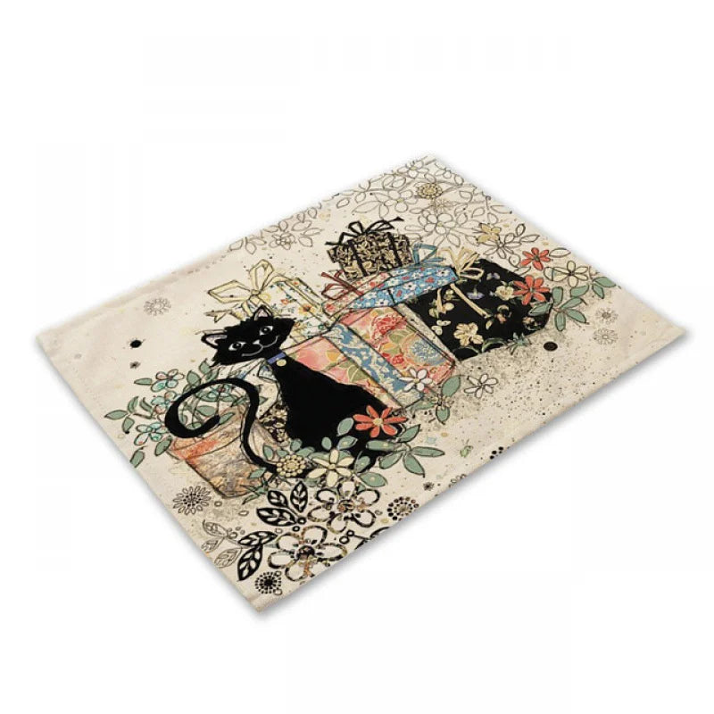 Decorbites™ Schwarze Katze Leinen-Platzset für Esstisch & Küchendekoration