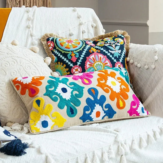 Decorbites™ Bestickte Blumen-Boho-Lang-Kissenbezüge für Schlafzimmer und Sofa